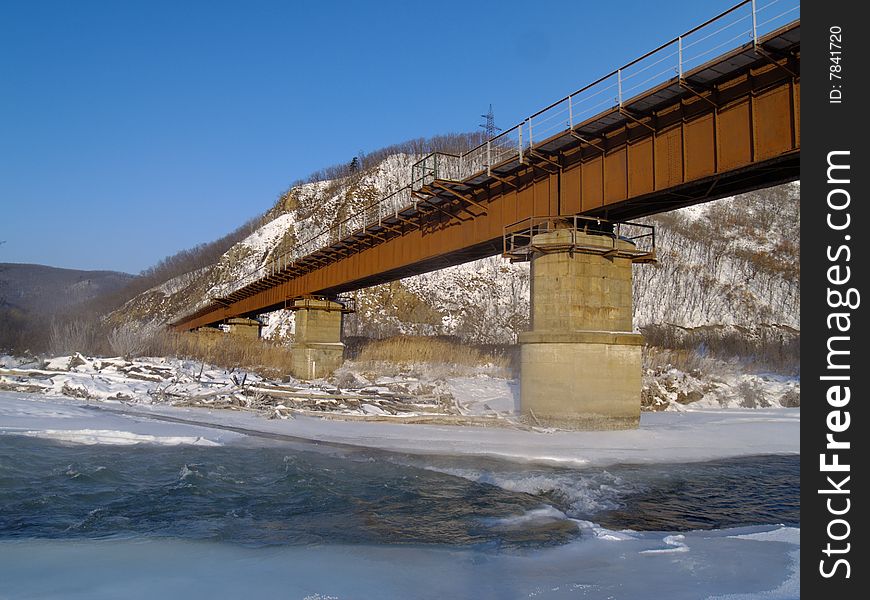 A winter landscape on coast of the river