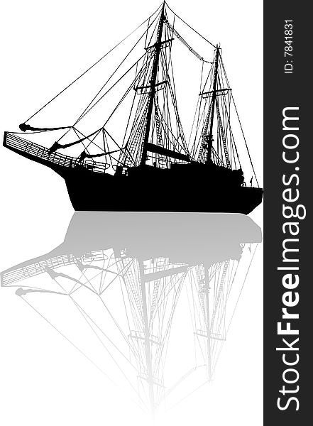 Illustration with ship silhouette isolated on white background. Illustration with ship silhouette isolated on white background