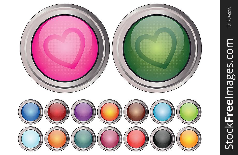 Color glassy heart buttons using to your web icons. Color glassy heart buttons using to your web icons
