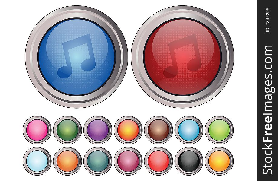 Color glassy music buttons using to your web icons. Color glassy music buttons using to your web icons