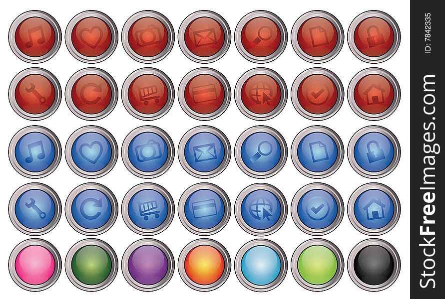 Color glassy buttons using to your web icons. Color glassy buttons using to your web icons