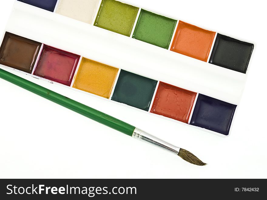 Watercolor paints set with brush