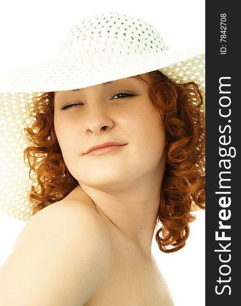 Beautiufl Coquettish Woman Wearing A Summer Hat