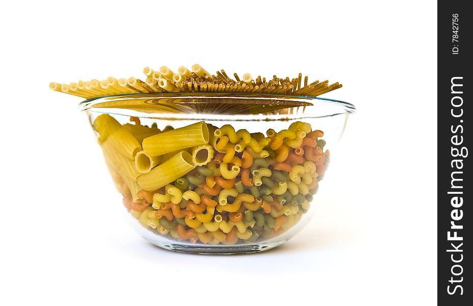 Colorful noodles bowl on a white background