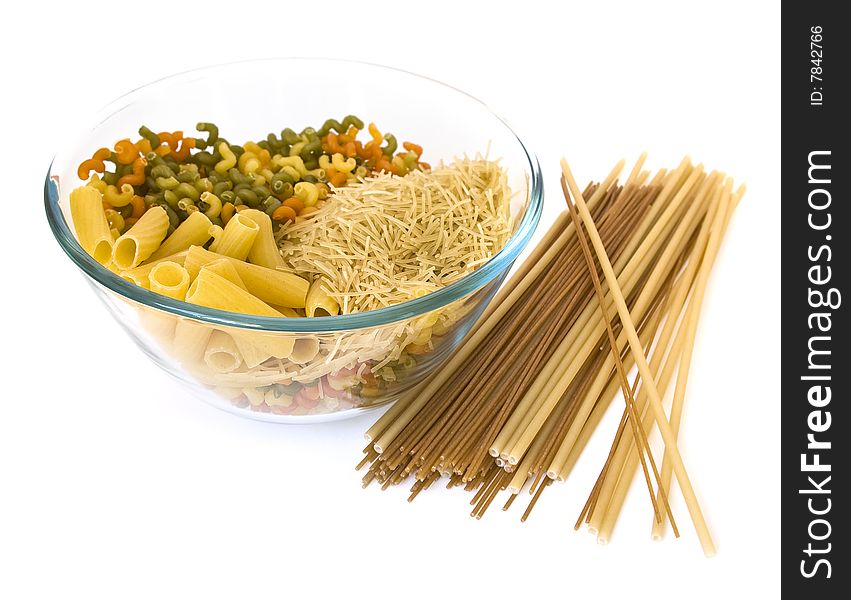 Colorful noodles bowl on a white background. Colorful noodles bowl on a white background