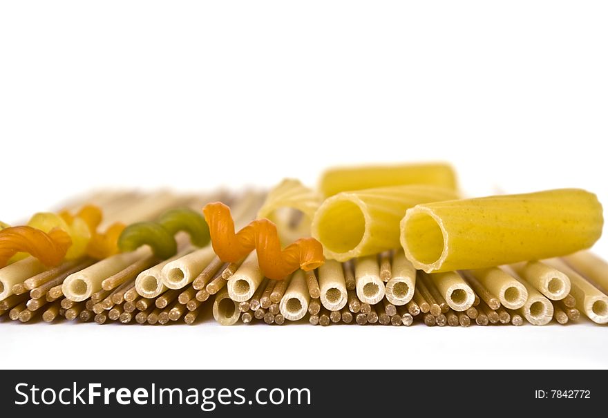 Colorful noodles frame on a white background