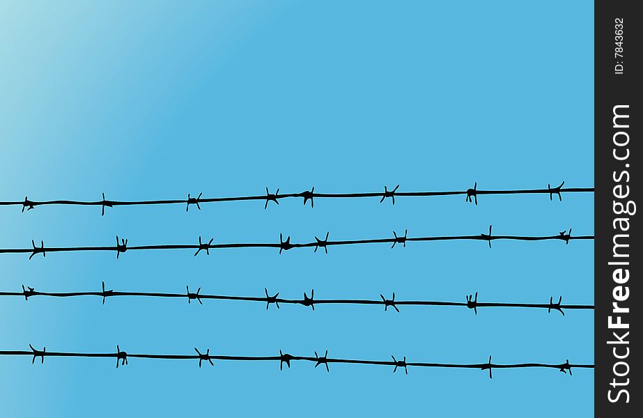 Barbed wire in a blue sky on a beautiful day