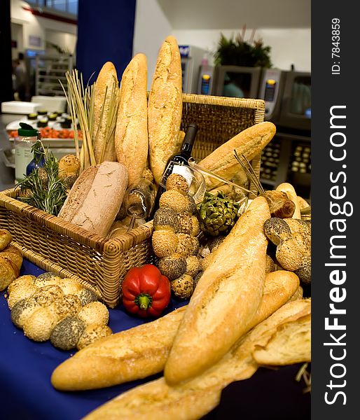 Bakery with bread assortment on table