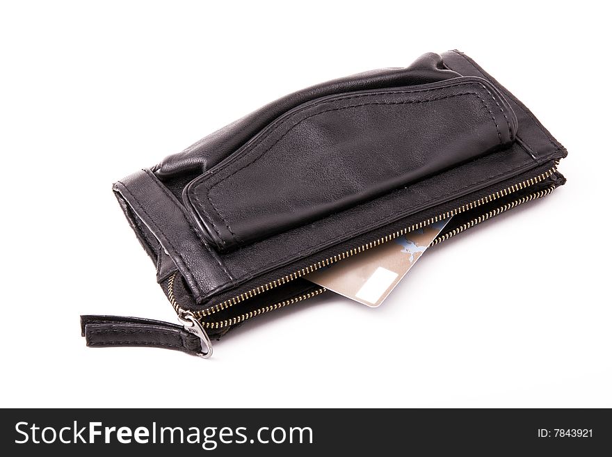 Black leather wallet on a white background