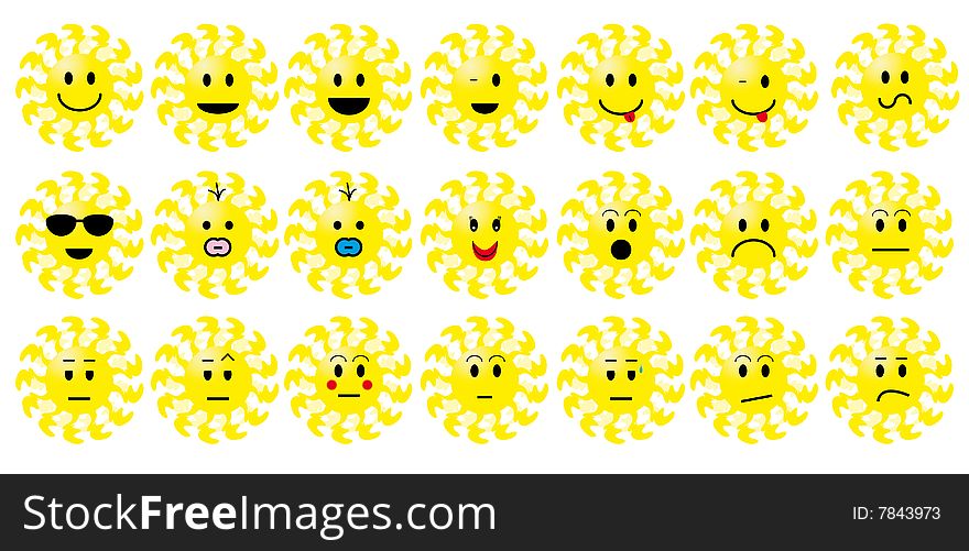 Set of sun smileys