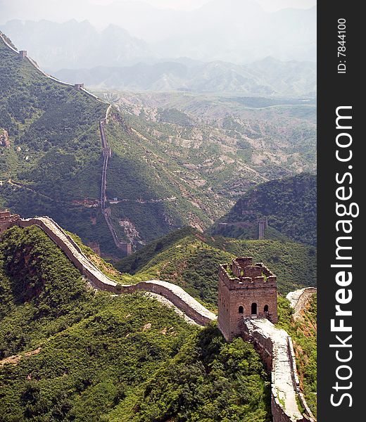 Great Wall of China, view fromt the peak, rising up,. Great Wall of China, view fromt the peak, rising up,