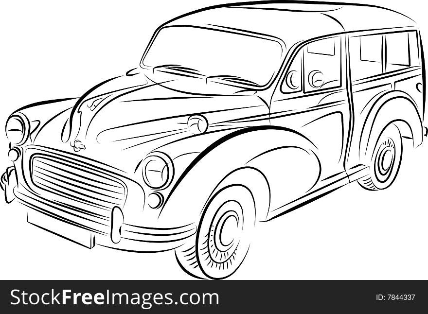 Drawing of the retro car, illustration. Drawing of the retro car, illustration
