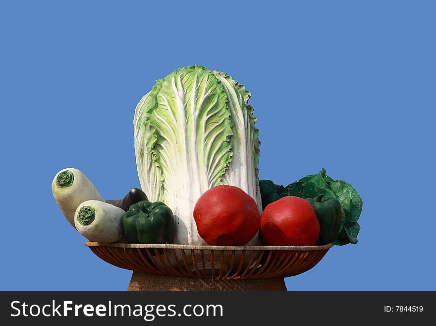 A simulated sculpture of various vegetables