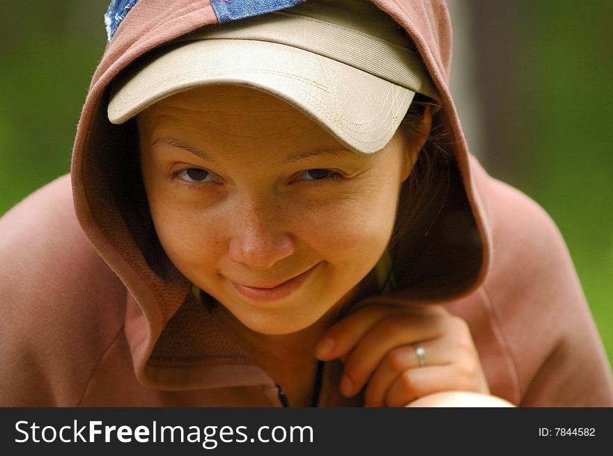 Portrait of a girl with cunning expression