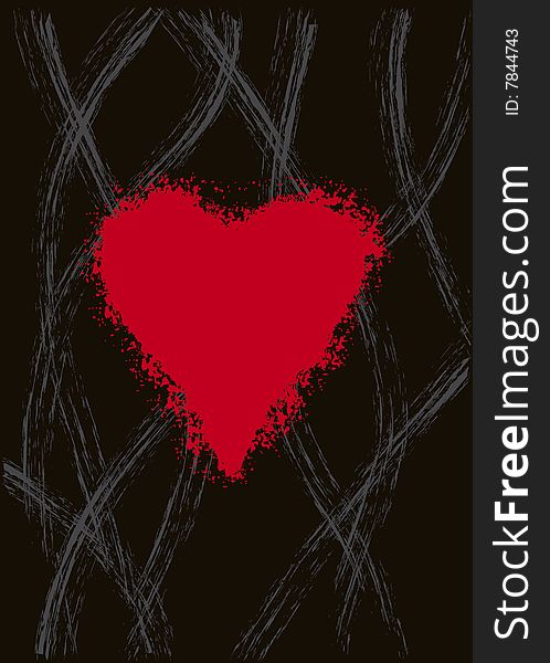 Splattered style heart on a black, scratched background. Splattered style heart on a black, scratched background