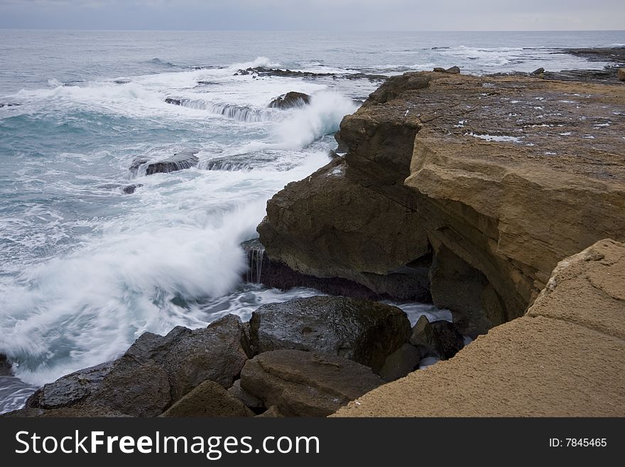 Pools among the rocks by the sea on a winter day. Pools among the rocks by the sea on a winter day