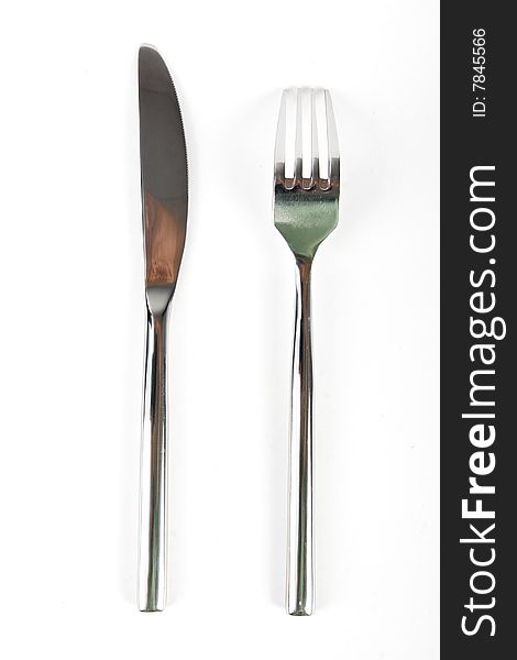 Knife and fork in white background