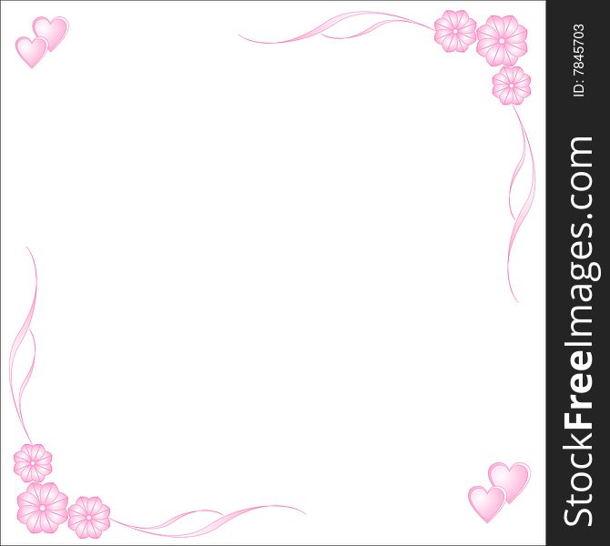 Tender pink flowers and hearts on a white background. Tender pink flowers and hearts on a white background.