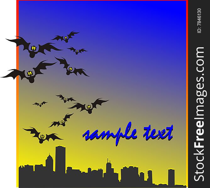 Bats on silhouette of the night city. Bats on silhouette of the night city