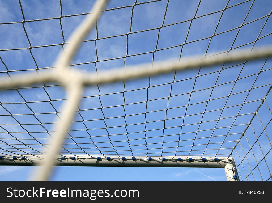 Net goal cage in a football stadium