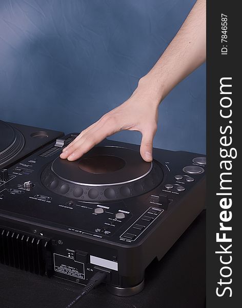 Dj hand use player and mixing. Dj hand use player and mixing