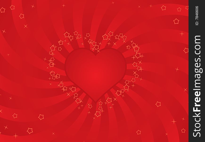 Red background with heart created from stars