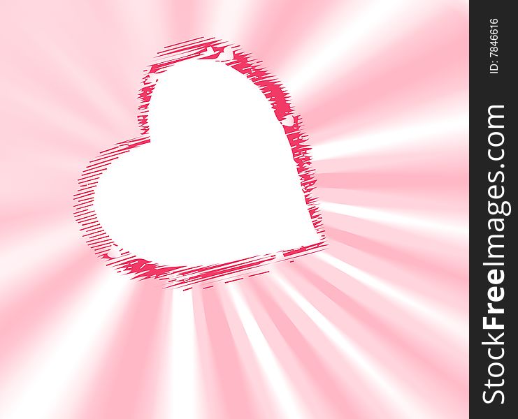 Valentine heart on pink sunburst