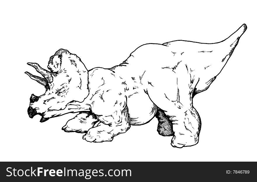 Pen and ink drawing of a triceratops spot illustration perfect for an educational book on dinosaurs.
