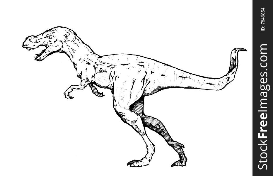 Pen and ink tyrannosaurus rex spot illustration perfect for an educational dinosaur book.