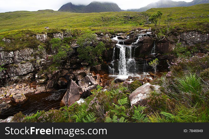 Landscape and waterfall of the highlands. Scottish black canyon near torridon. Landscape and waterfall of the highlands. Scottish black canyon near torridon.