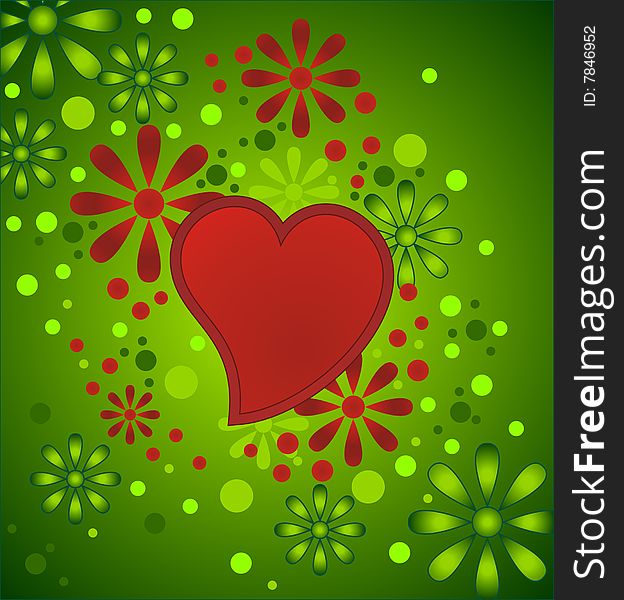 Heart with Floral decoration on green