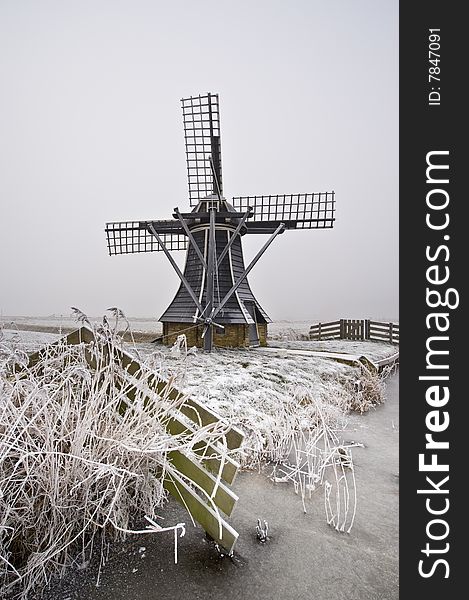 Beautiful winter windmill landscape in the Netherlands