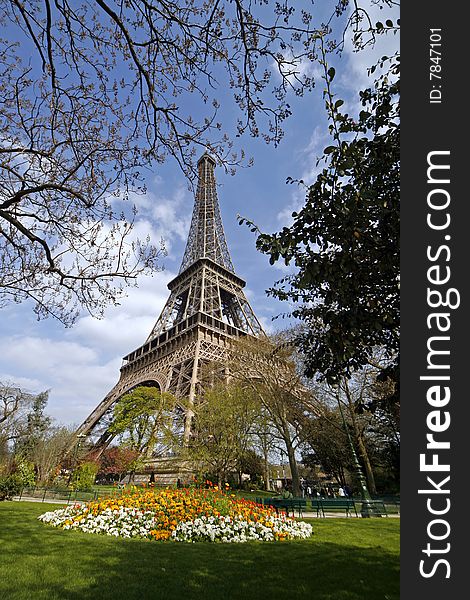 View of the Eiffel Tower in Paris, France. View of the Eiffel Tower in Paris, France