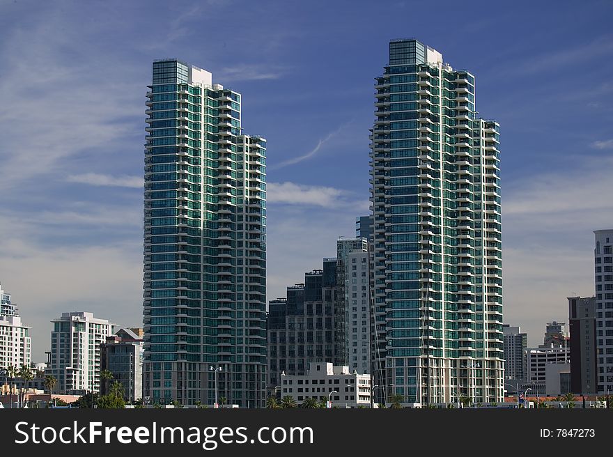 High rise Condo Tower against a blue sky. High rise Condo Tower against a blue sky