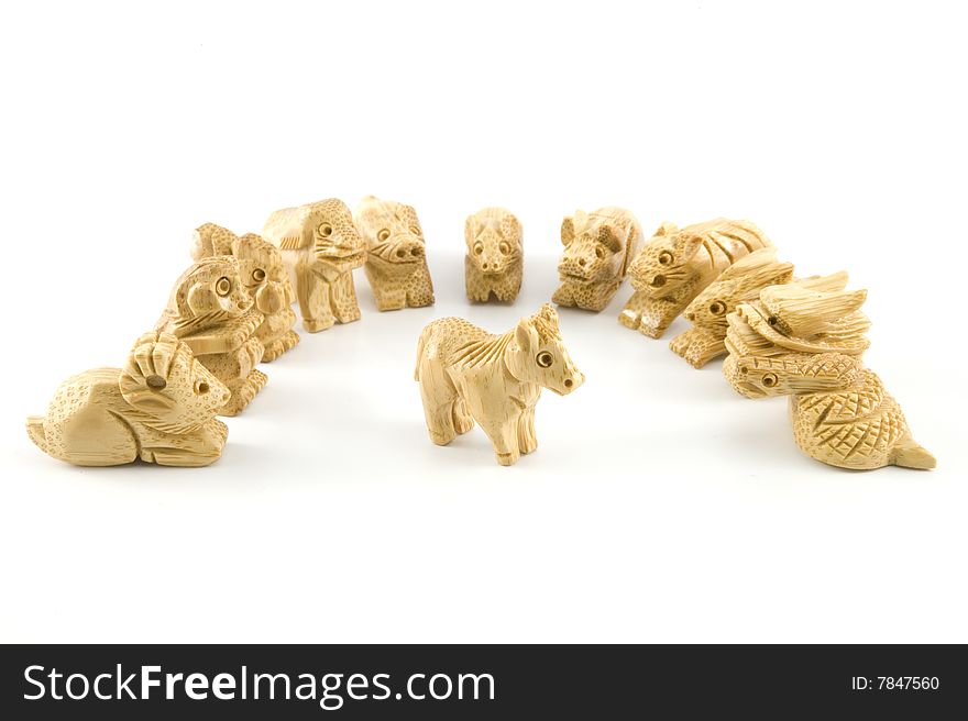 12 animals of Woodcarving Chinese sign. 12 animals of Woodcarving Chinese sign