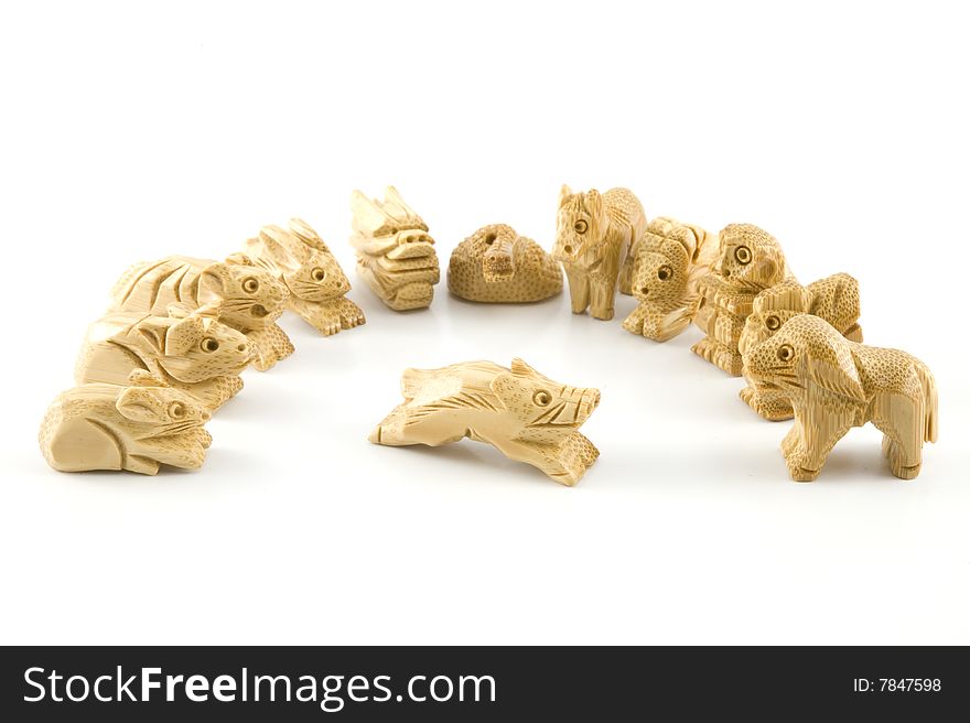 12 animals of Woodcarving Chinese sign. 12 animals of Woodcarving Chinese sign