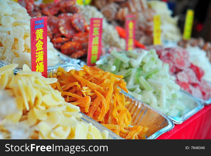 Dried fruits and food on display. Dried fruits and food on display