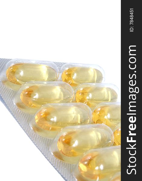 Some pills, capsules in package isolated on white. Bright, and clear.