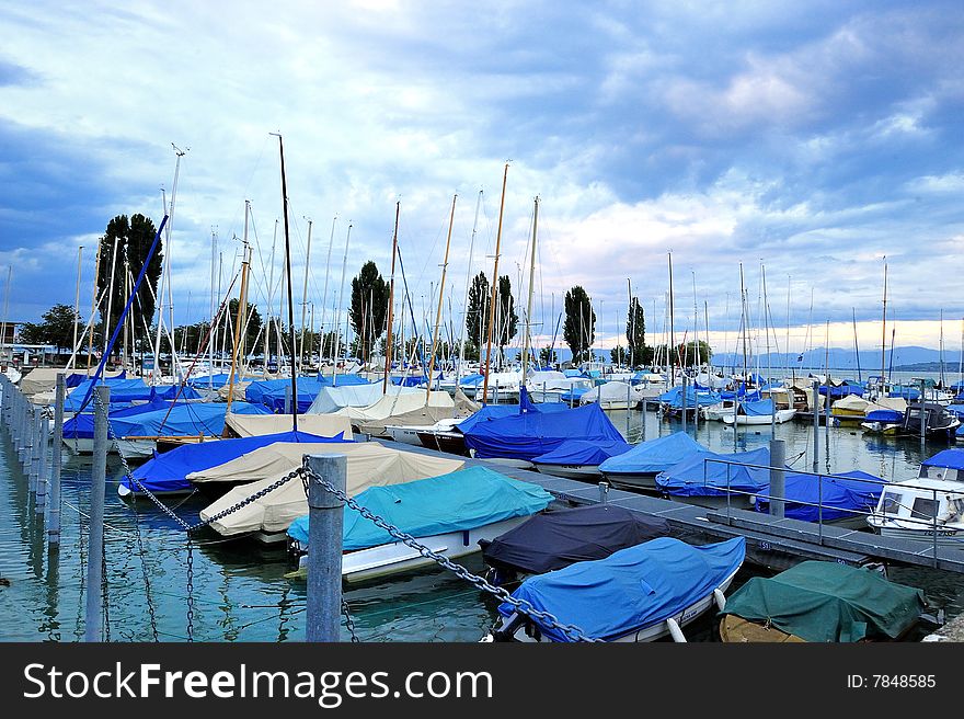 Harbor in Lake of Constance ship boat nice blue sky