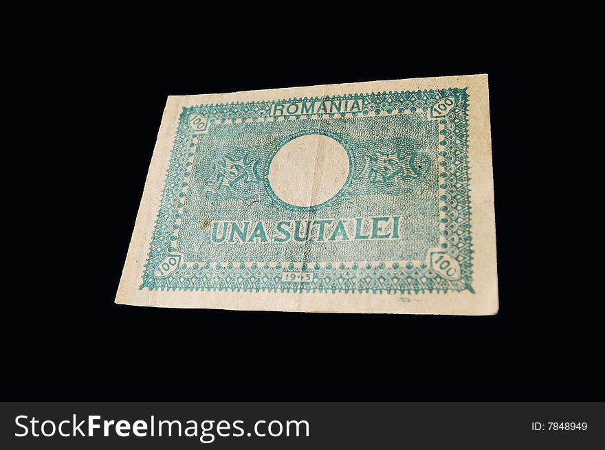 Old romanian paper money from 1945 on black background. Old romanian paper money from 1945 on black background