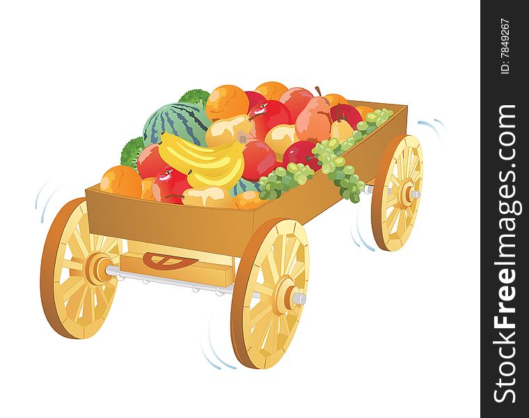 Wooden carriage with different fruits