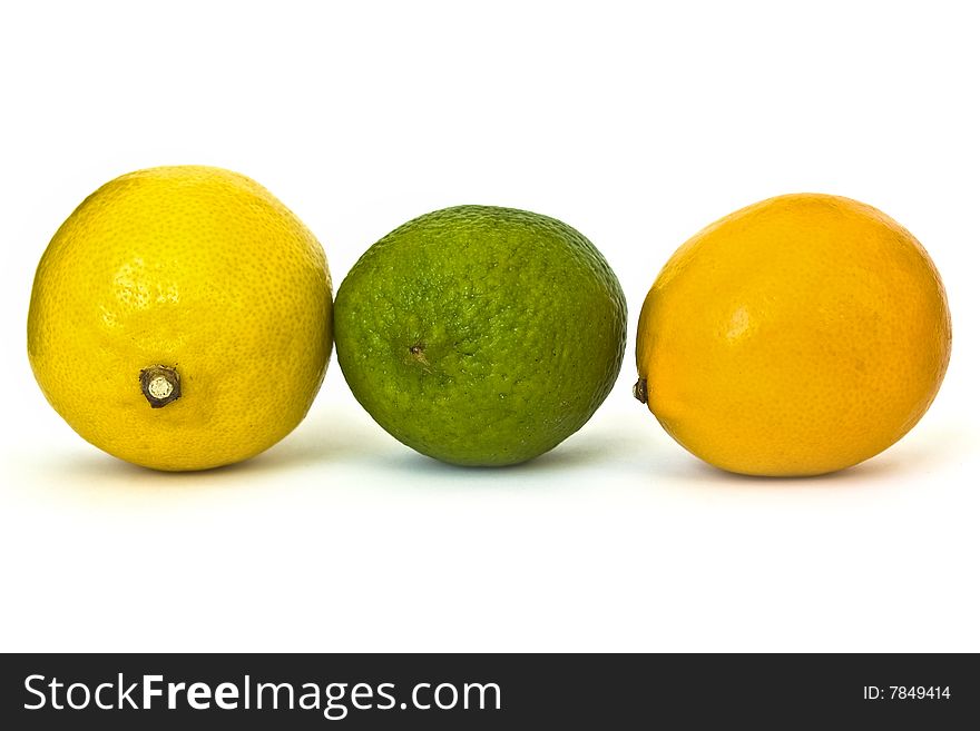 Lime and lemons isolated on white background. Lime and lemons isolated on white background