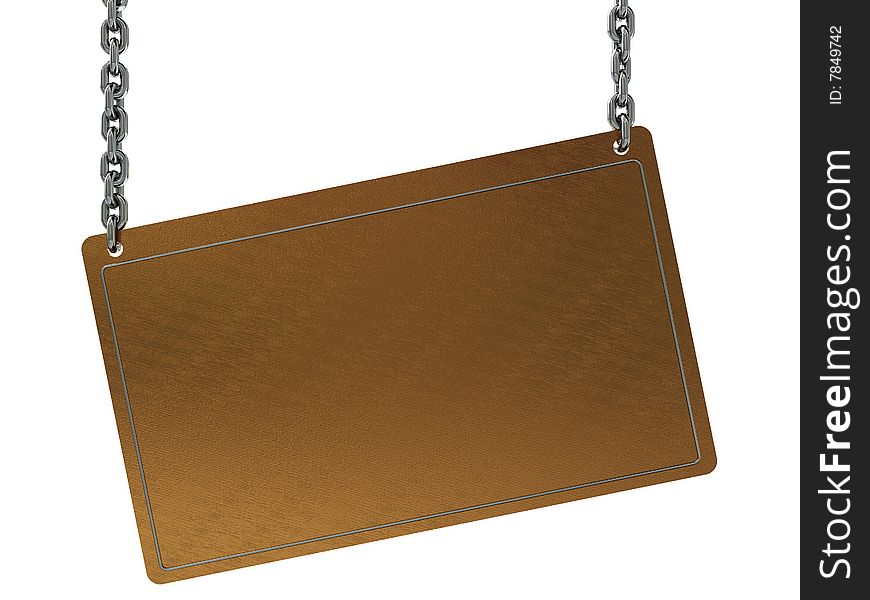 3d illustration of copper plate with chains over white background