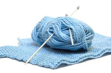 Two Knitting Needles, Woollen Yarn Clew, Knitting. Royalty Free Stock Photo Two Knitting Needles, Woollen Yarn Clew, Knitting. Royalty Free Stock Photo