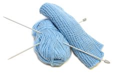 Two Knitting Needles, Woollen Yarn Clew, Knitting. Royalty Free Stock Photography Two Knitting Needles, Woollen Yarn Clew, Knitting. Royalty Free Stock Photography