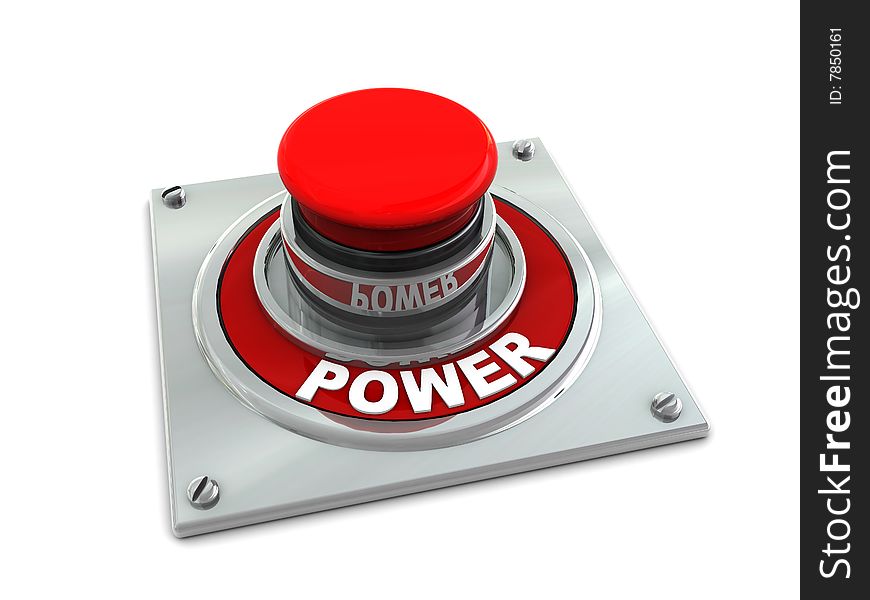 3d illustration of red button with text 'power' on white background;. 3d illustration of red button with text 'power' on white background;
