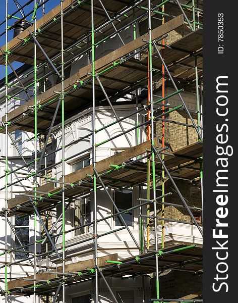 Picture of scaffolding on typical English townhouse. Picture of scaffolding on typical English townhouse