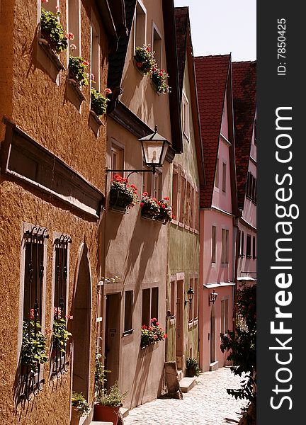 Funy colored little houses near the center of the medieval Rothenburg ob der Tauber. Funy colored little houses near the center of the medieval Rothenburg ob der Tauber