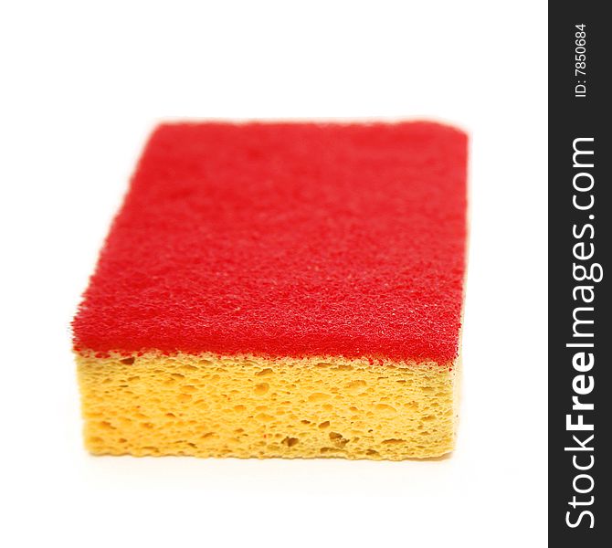 New cleaning sponge with rough red scrubber and yellow soft absorbent