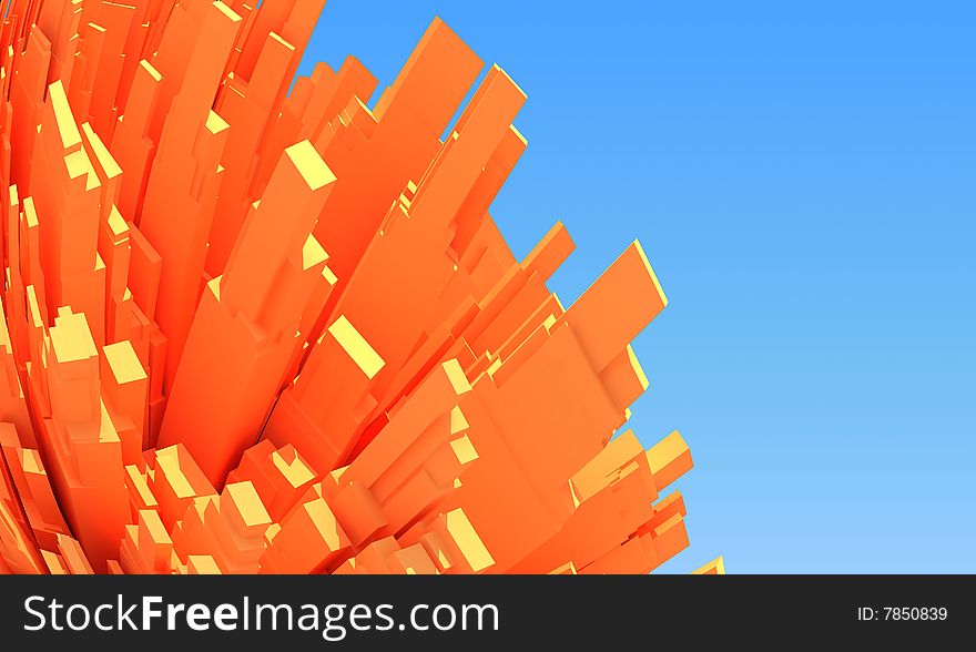 Abstract 3d city with orange buildings on sky background